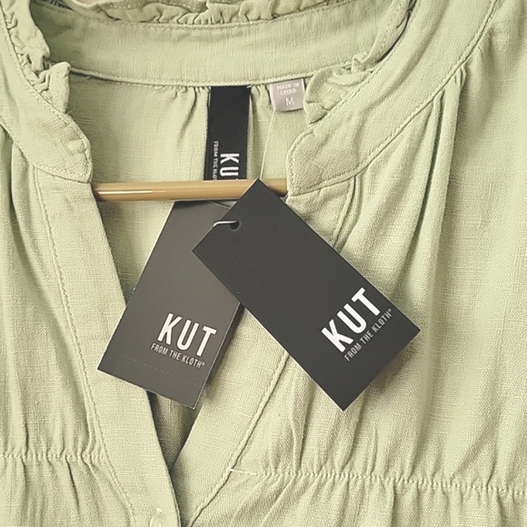 KUT From The Kloth Linen Blend Scarlett Ruffle Collar Top,Sage Green, M, NWT - Picture 8 of 9